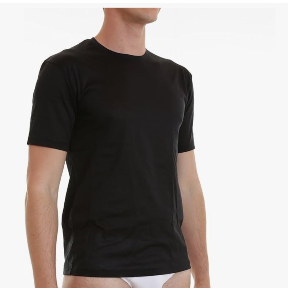 Hanro Men’s Black 100% Cotton Short Sleeve Sporty Tee Top Sz. S